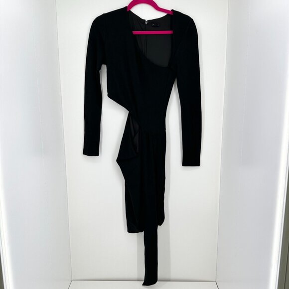 NBD Dress Womens Small Black Cut Out Solid Long Sleeve Asymmetrical Mini - Picture 2 of 11